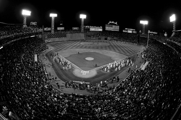 Boston, MA, October 12, 2013: The flag drop during the pregame ceremony before game one of the ALCS against the Detroit Tigers. (Photo by Michael Cummo/Boston Red Sox)