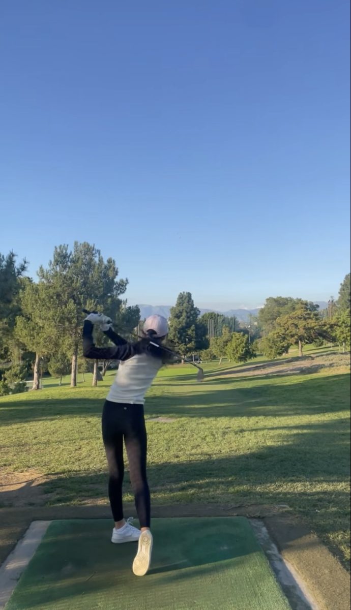 Katelyn Kim ‘28 tees off at Monterey Park Golf Course. Printed with permission of Kim.