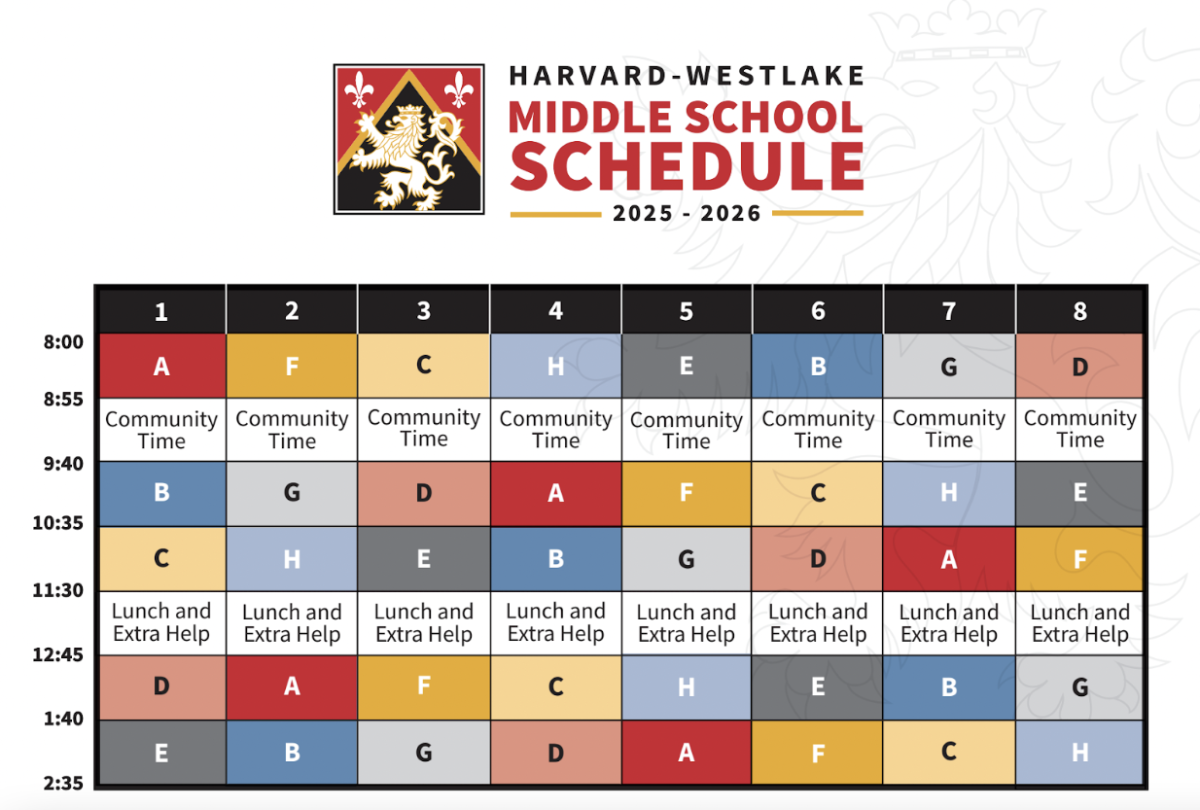 Harvard-Westlake Middle School schedule for 2025-26 school year