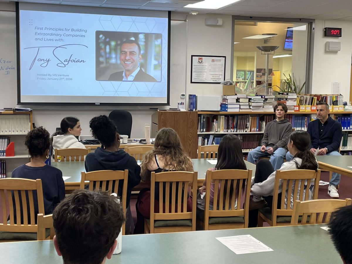 Founder and former CEO of SADA Tony Safoian P ’29, ’31 addresses middle school students during Community Time.
